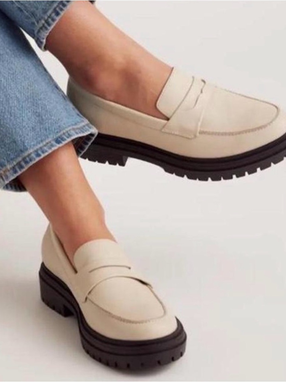 Quince Chunky Lug Sole Penny Loafers Off White Cream 7 Like New Preppy Chic